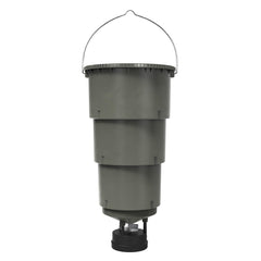 Moultrie hanging deer feeder with collapsible hopper for easy transport.