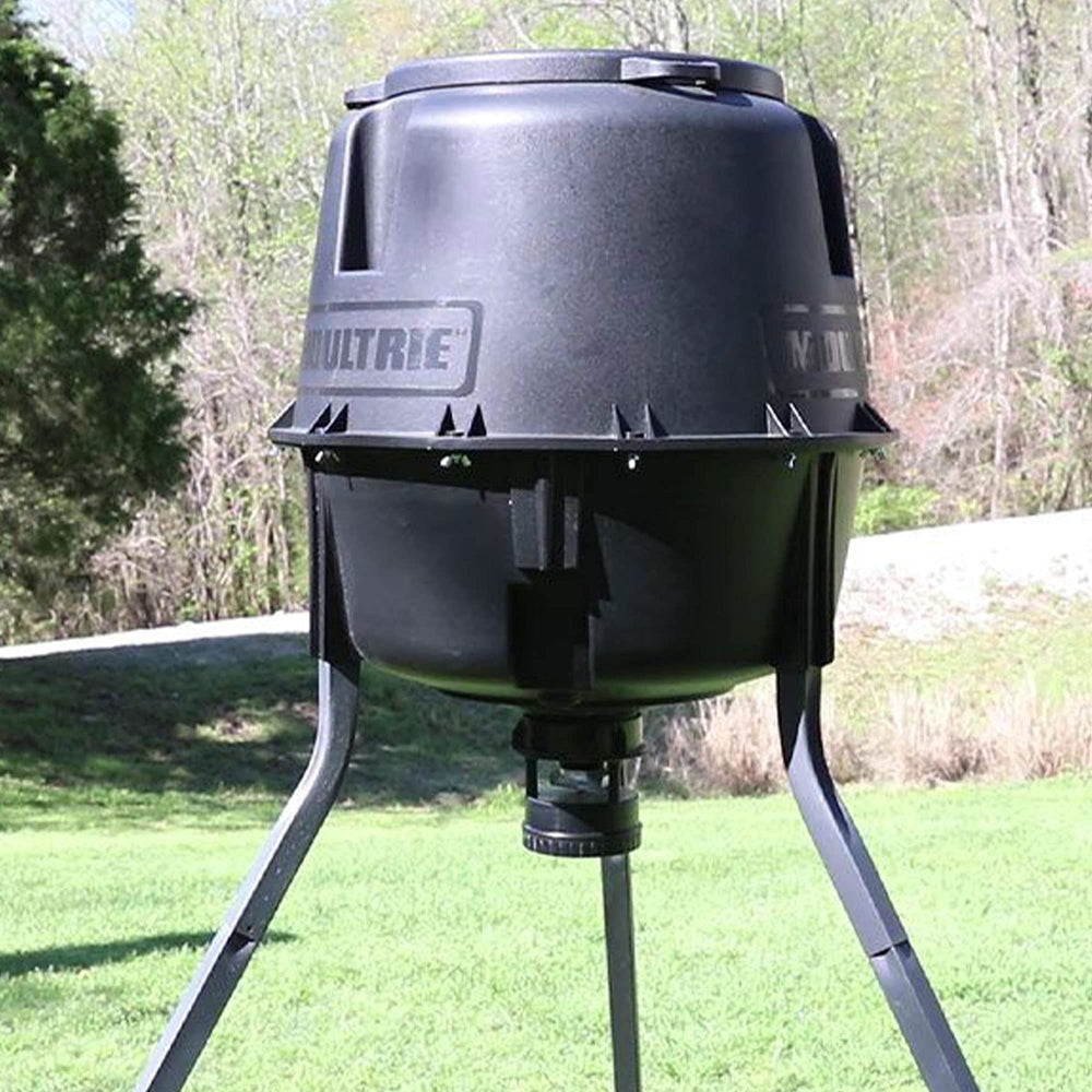 Moultrie metal spin plate enhances durable feed dispersal.