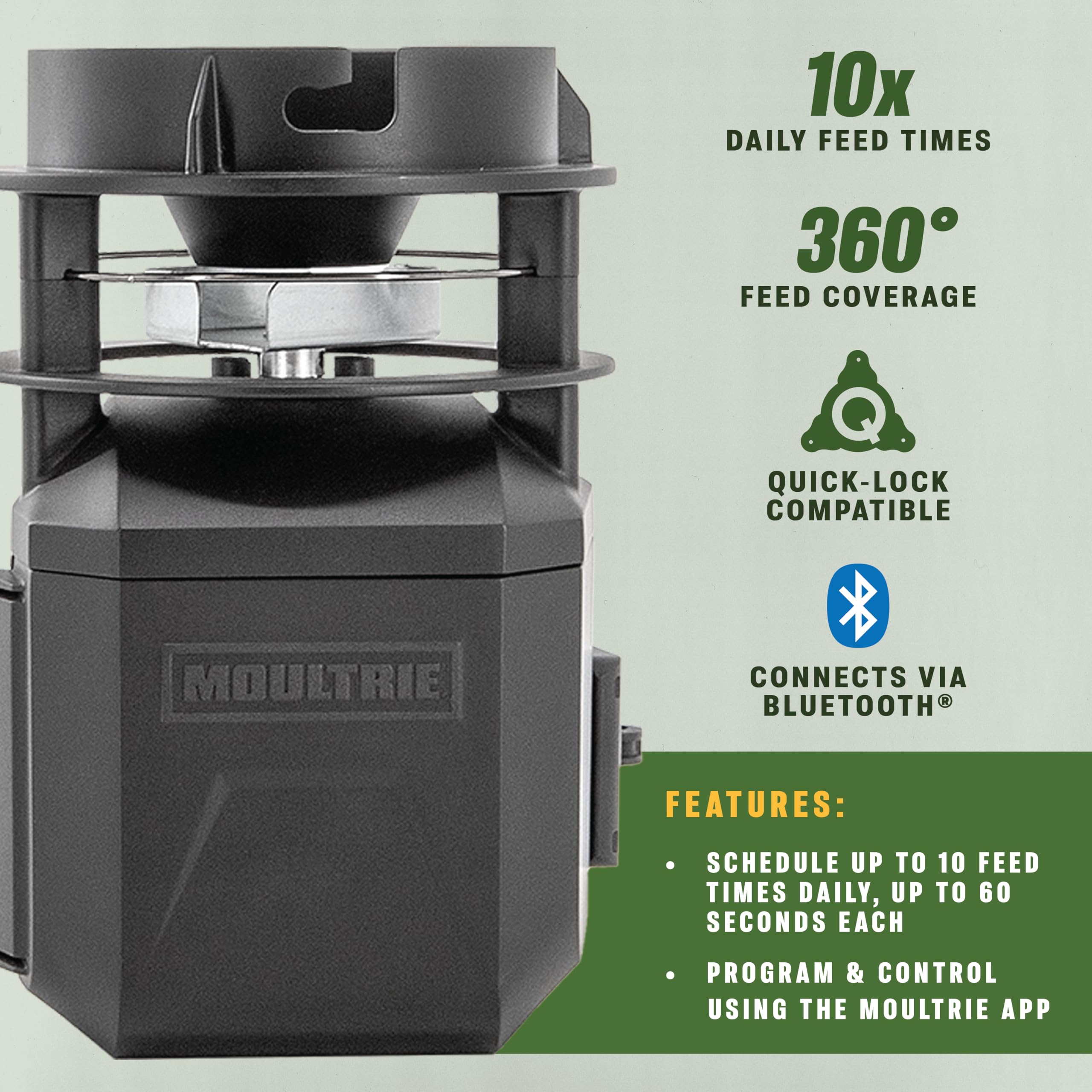 Moultrie Pro Hunter III feeder uses 6V tab-top battery for longer field life