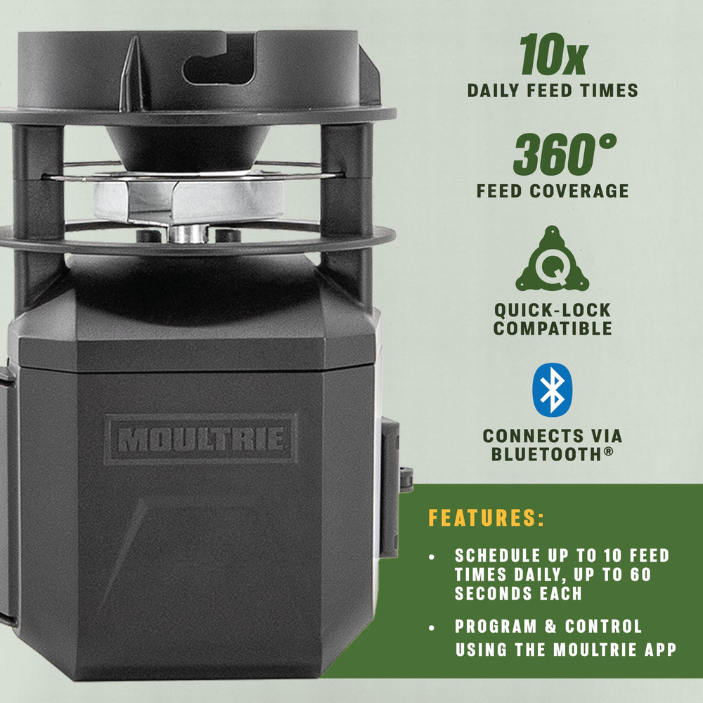 Moultrie Pro Hunter III feeder uses 6V tab-top battery for longer field life