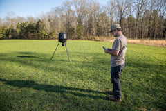 Moultrie Pro Hunter III feeder hinged door with backlit screen for dim lighting setup
