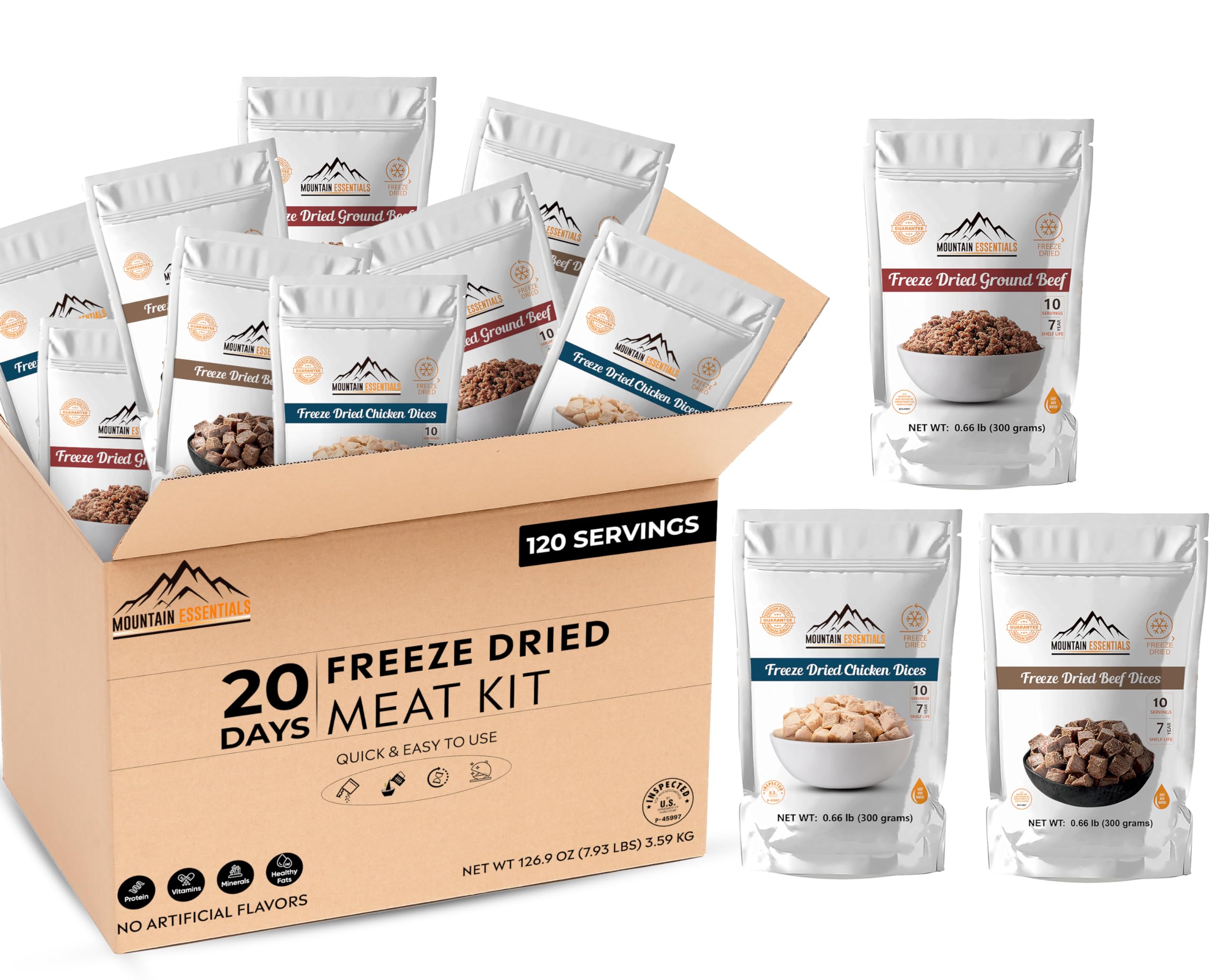 MOUNTAIN ESSENTIALS camp meal idea setup with portable packaging.