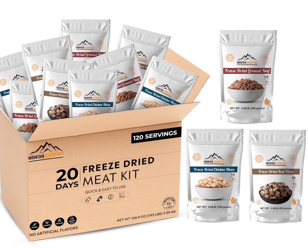 MOUNTAIN ESSENTIALS camp meal idea setup with portable packaging.