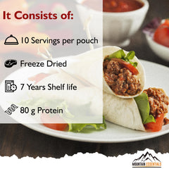 MOUNTAIN ESSENTIALS Freeze-Dried Ground Beef added to chili for hearty flavor with easy prep.