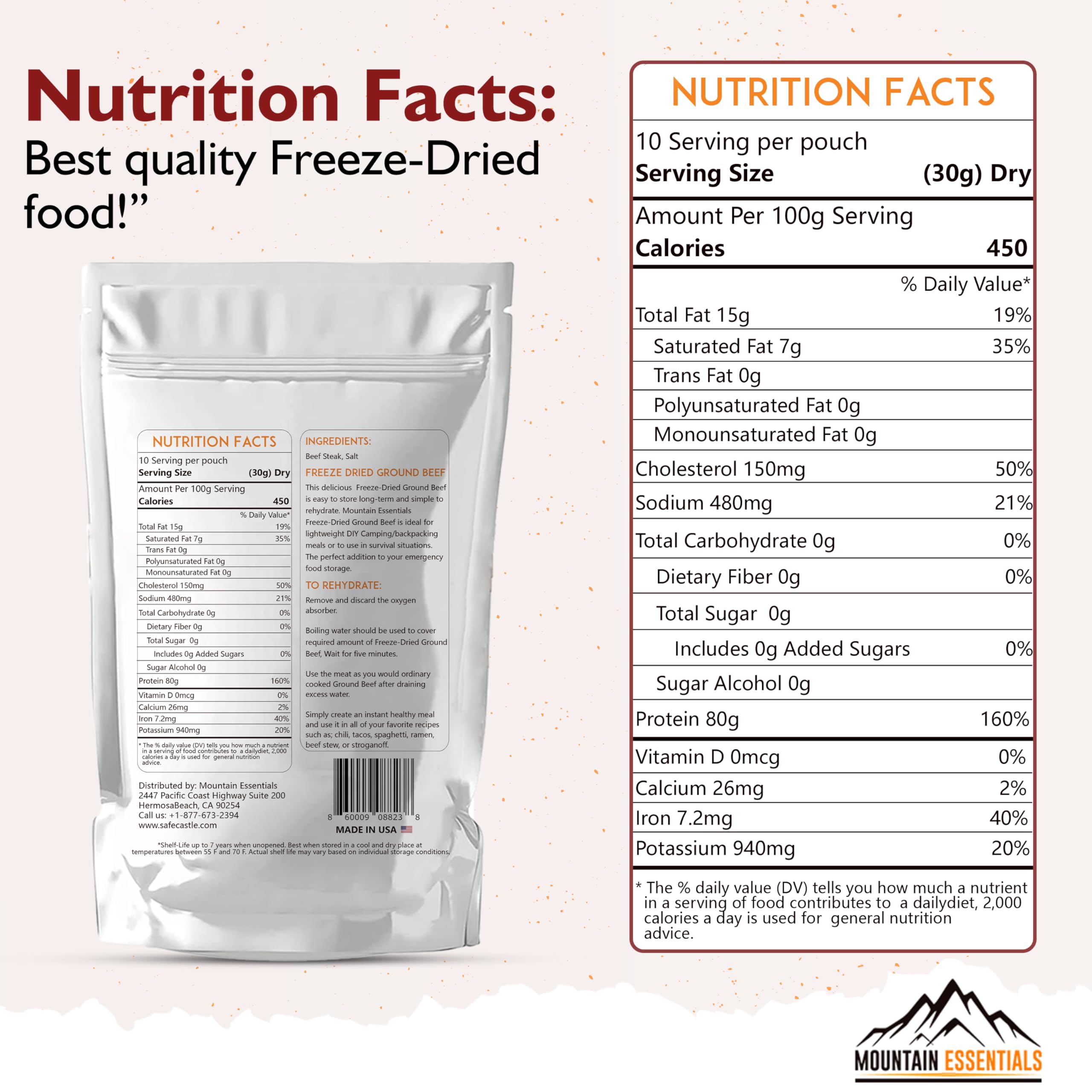 MOUNTAIN ESSENTIALS Freeze-Dried Ground Beef being rehydrated with boiling water for quick meals.