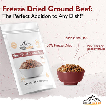 MOUNTAIN ESSENTIALS Freeze-Dried Ground Beef used in tacos for fast weeknight dinners.