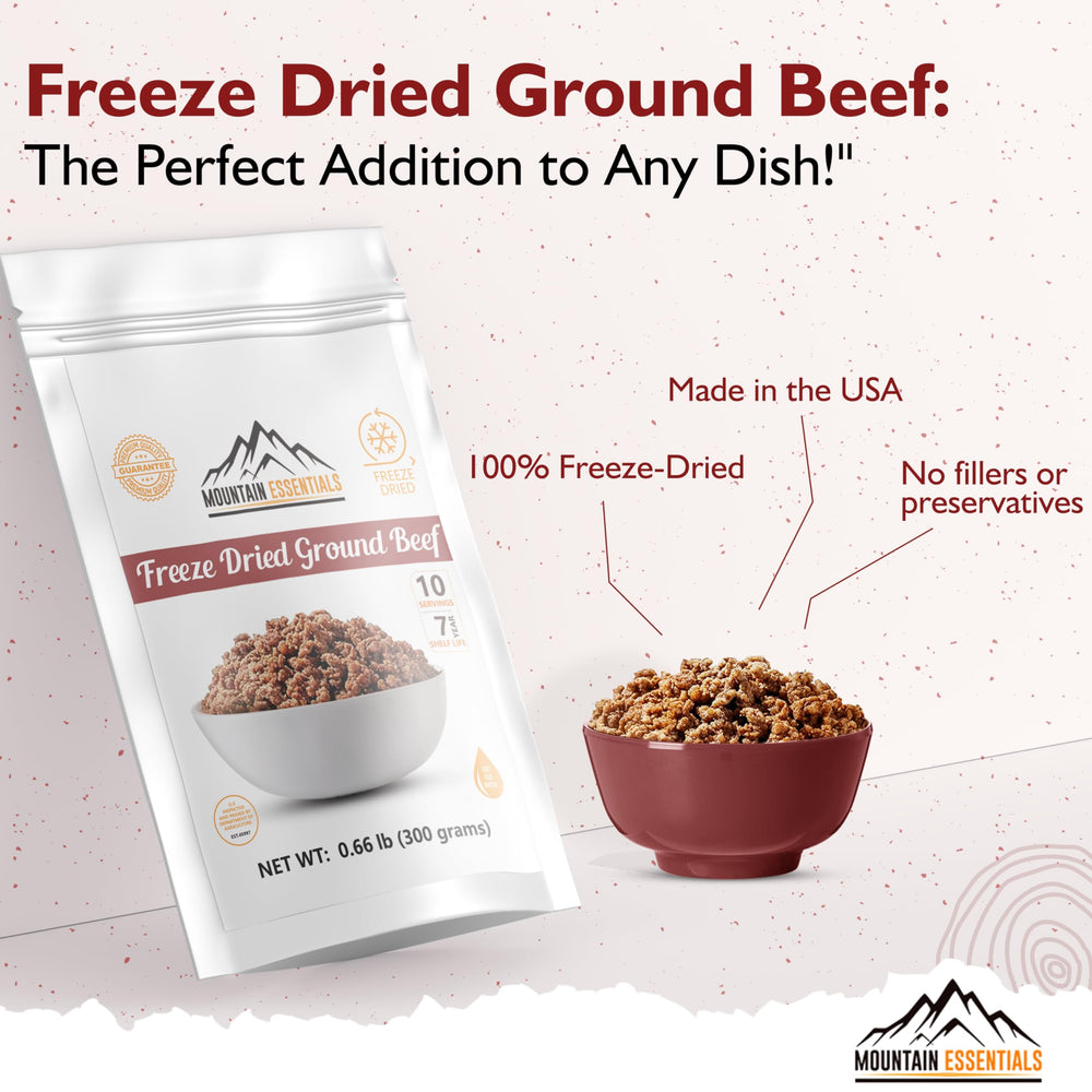 MOUNTAIN ESSENTIALS Freeze-Dried Ground Beef used in tacos for fast weeknight dinners.