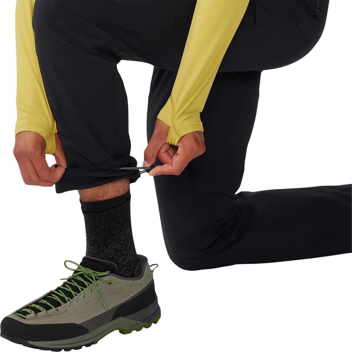Mountain Hardwear Chockstone Alpine LT Pant in action on rock scrambling.