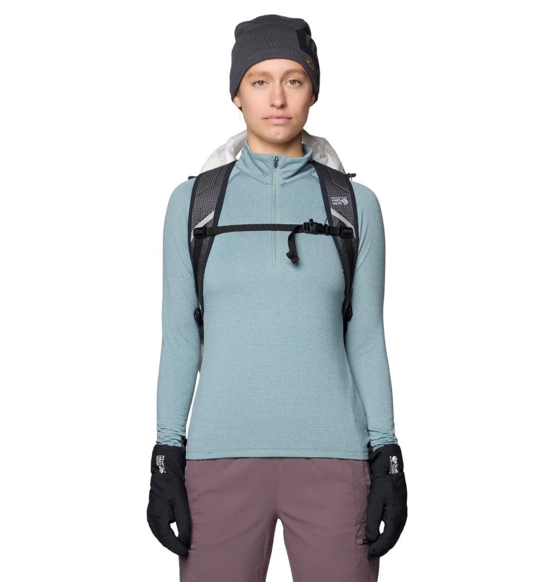 Mountain Hardwear Crater Lake thumbhole detail in Blue Sage for secure warmth.