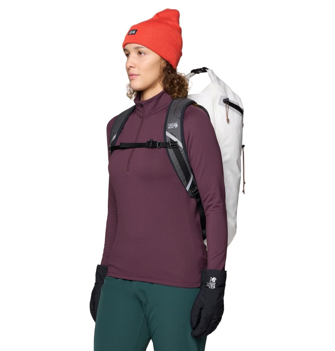 Mountain Hardwear Crater Lake Heavyweight Half Zip Blackberry closeup of soft grid fleece texture for warmth.