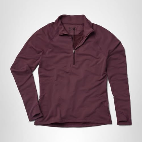 Mountain Hardwear Crater Lake Heavyweight Half Zip Blackberry on-trail scene during cool morning hikes.