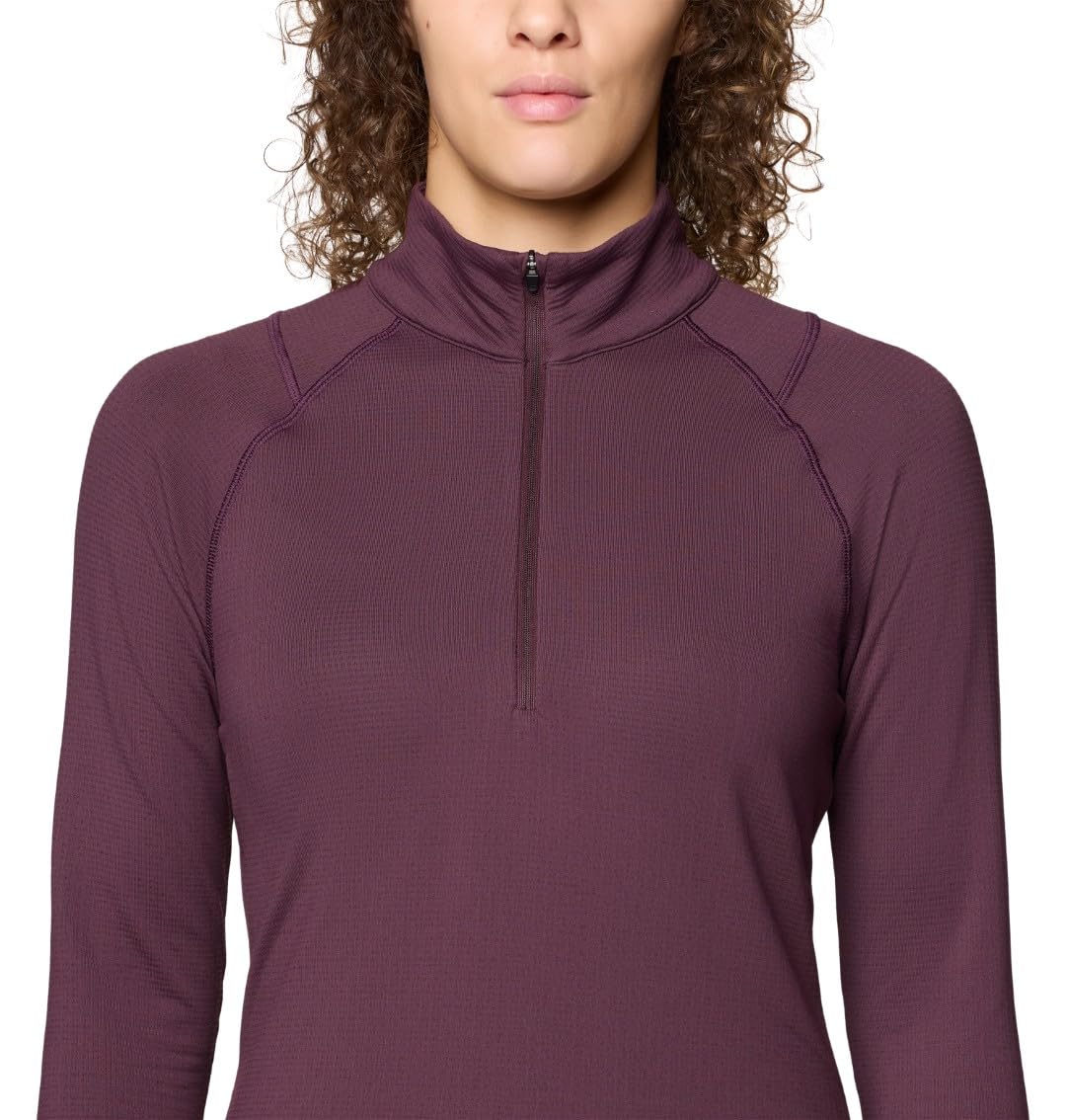 Mountain Hardwear Crater Lake Heavyweight Half Zip Blackberry thumbhole detail for secure layering.