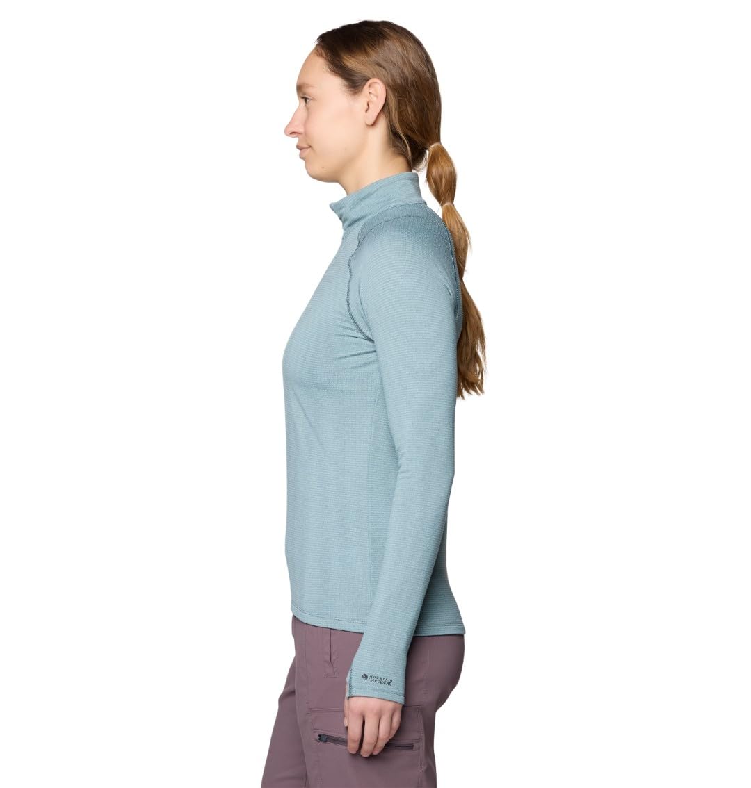 Mountain Hardwear Crater Lake heavyweight half-zip fleece-back closeup showing cozy grid lining