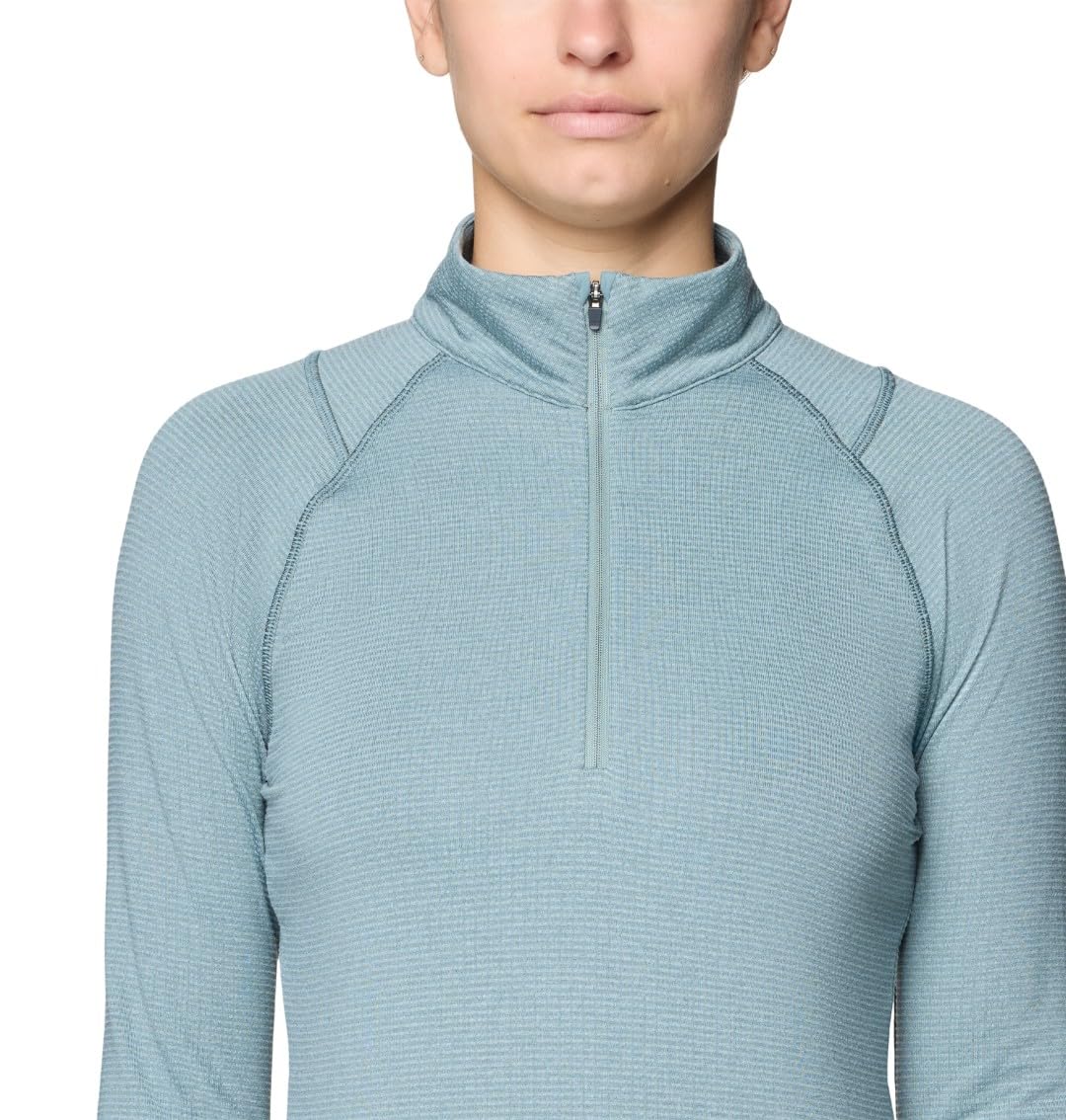 Mountain Hardwear Crater Lake heavyweight half-zip HeiQ Mint odor control closeup