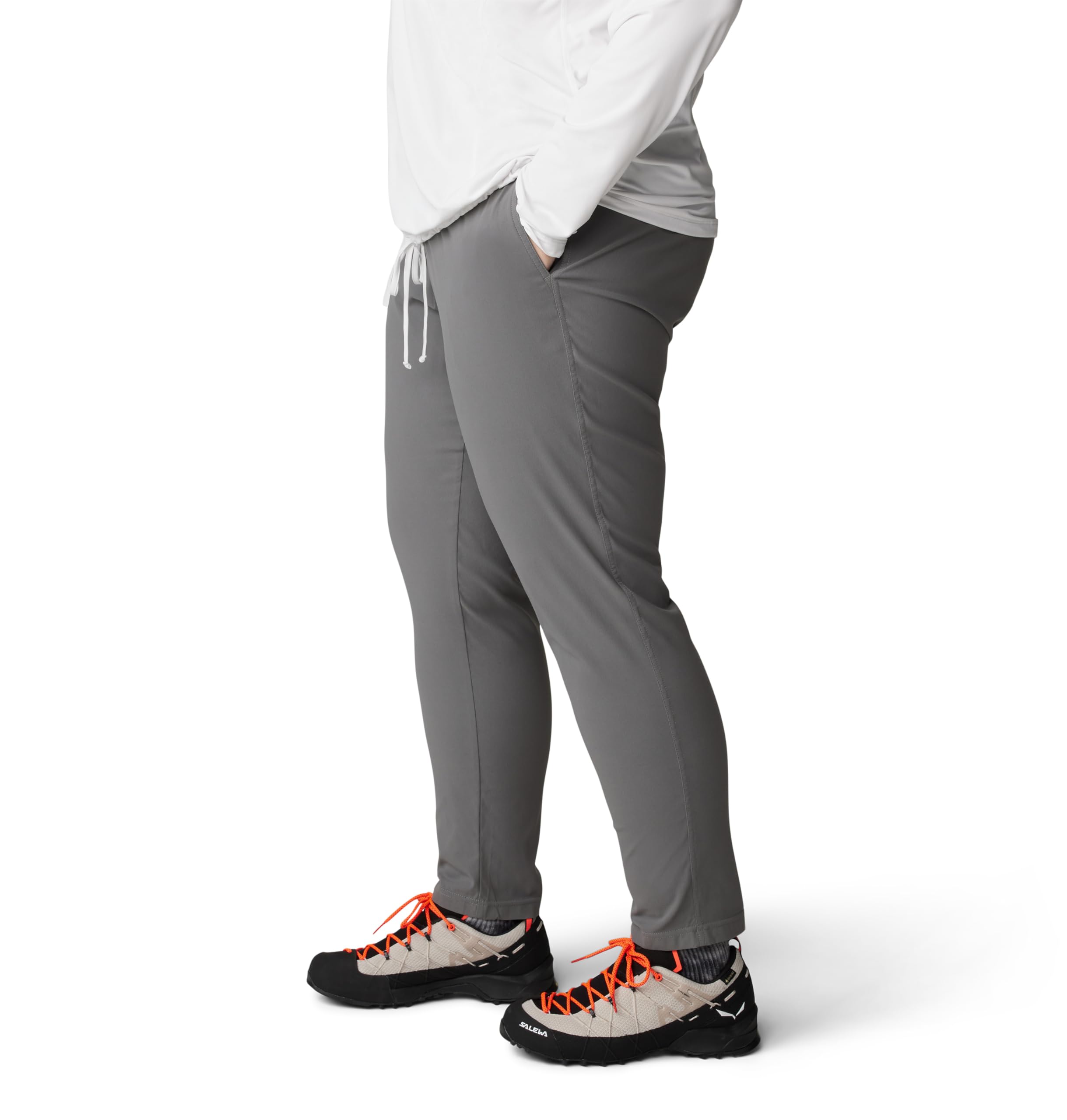 Mountain Hardwear Dynama Ankle Pant Sediment back view shows sleek office-to-outdoor profile.