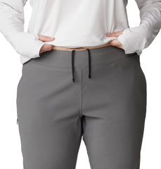 Mountain Hardwear Dynama Ankle Pant Sediment waistband close-up emphasizes adjustable fit and comfort.