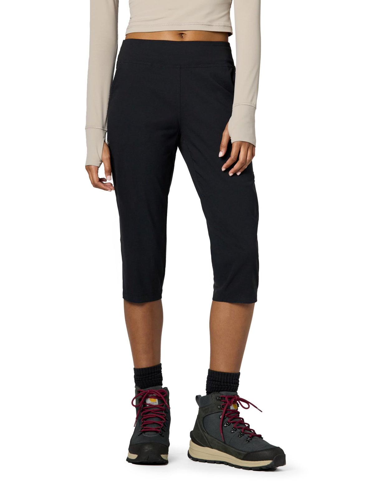 Mountain Hardwear Dynama Capri front view in black highlighting versatile everyday outdoor wear.