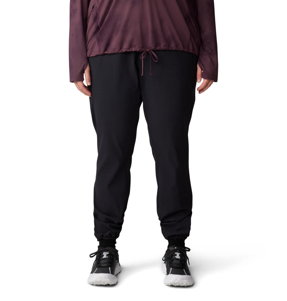 Mountain Hardwear Dynama Pant black pocket close-up, secure zip pocket for valuables.