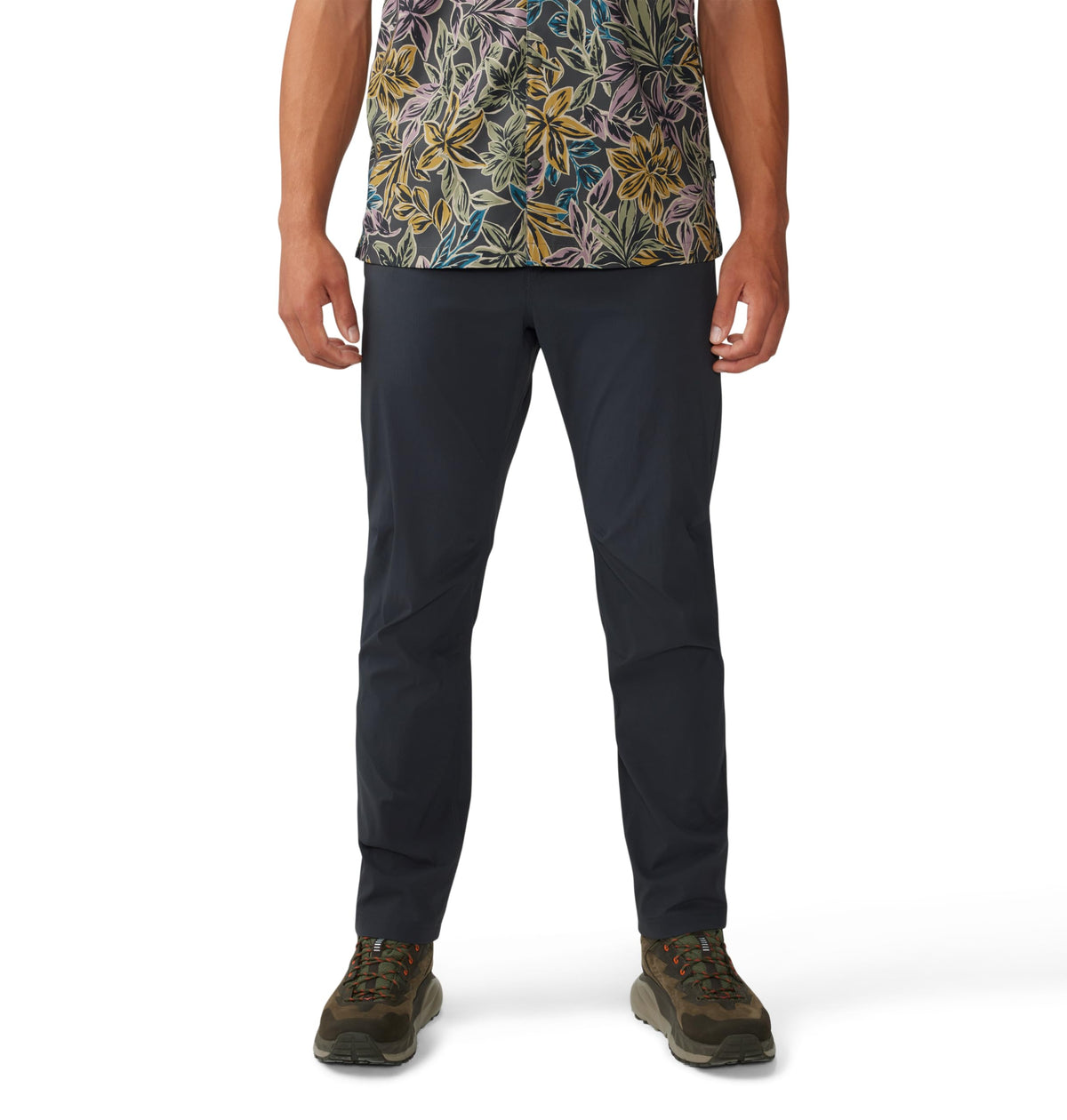 Mountain Hardwear Men's Explore Pant Dark Storm front view shows stretch ripstop for durable movement
