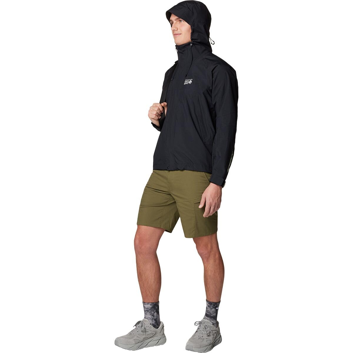 Mountain Hardwear AP Cargo Short on trail scenario communicates versatility for hikers.