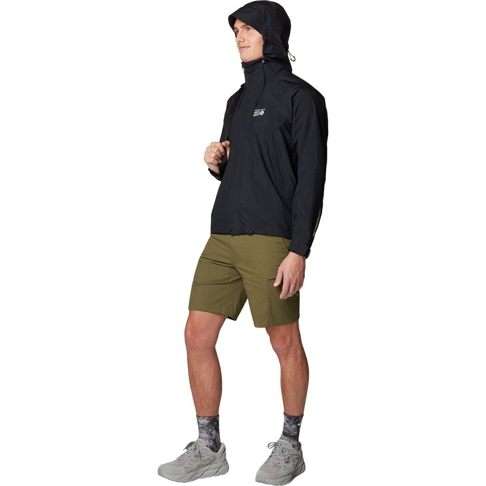 Mountain Hardwear AP Cargo Short on trail scenario communicates versatility for hikers.