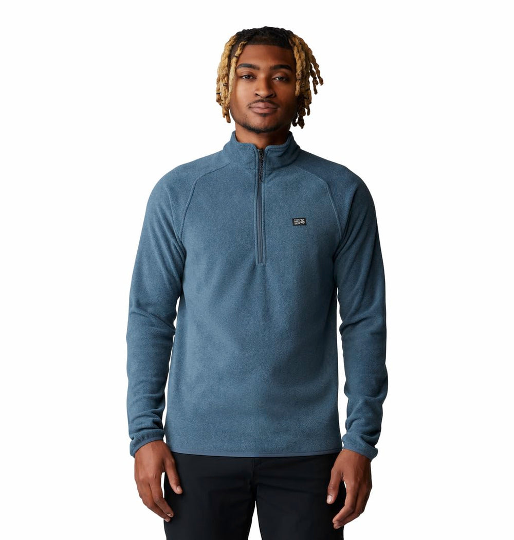 Mountain Hardwear MicroChill 1/4 Zip Pullover Montauk Blue Heather front view offers versatile comfort for cool days.