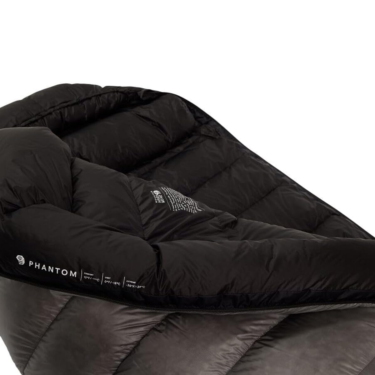 Mountain Hardwear Phantom 0° sleeping bag draft collar seals warmth and blocks drafts.