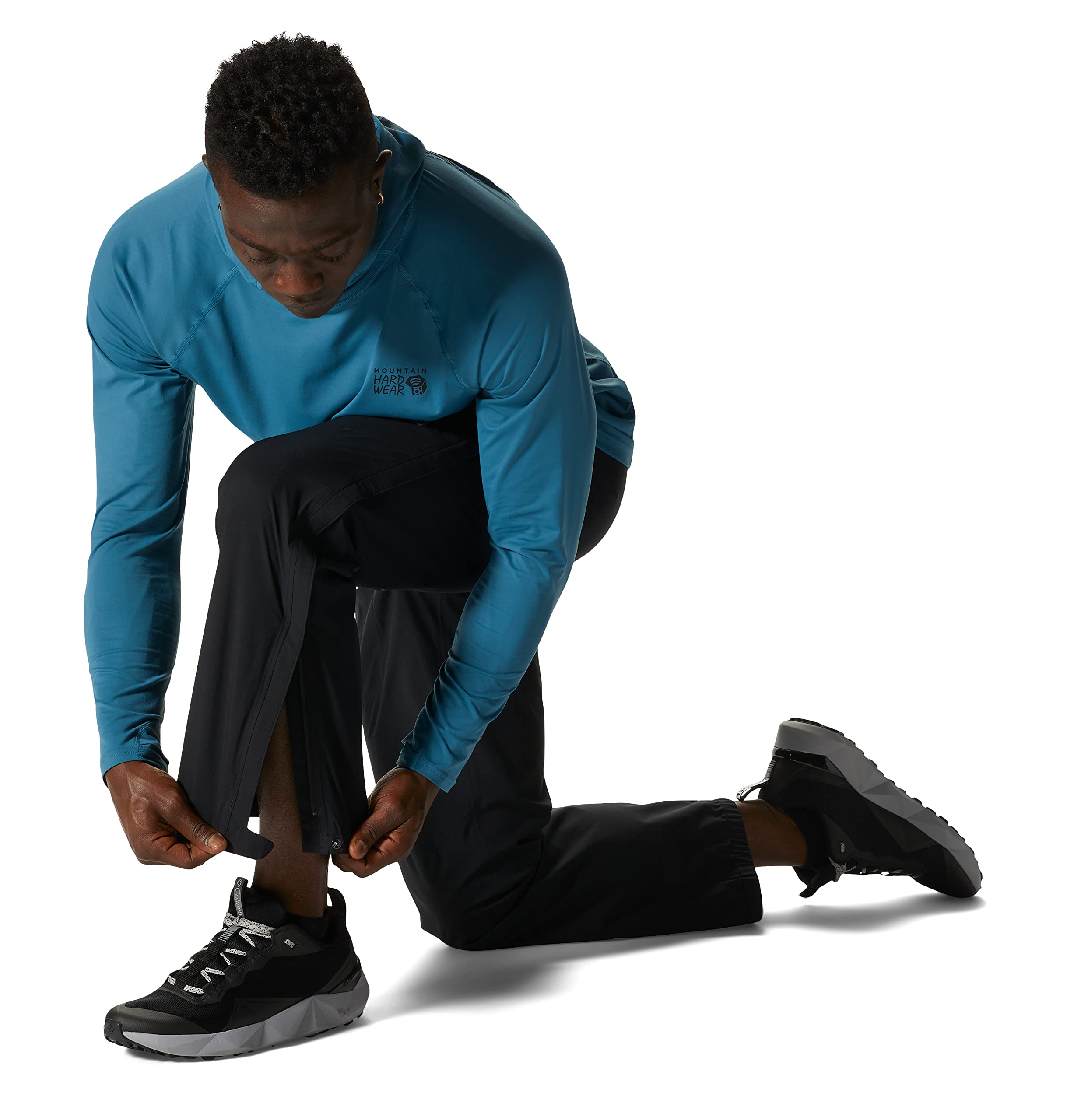 Mountain Hardwear Stretch Ozonic Pant side-zip closure enhances layering and quick on/off.