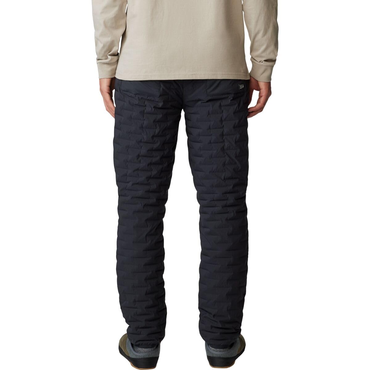 Mountain Hardwear StretchDown Light Pant back view reveals streamlined silhouette and warmth.