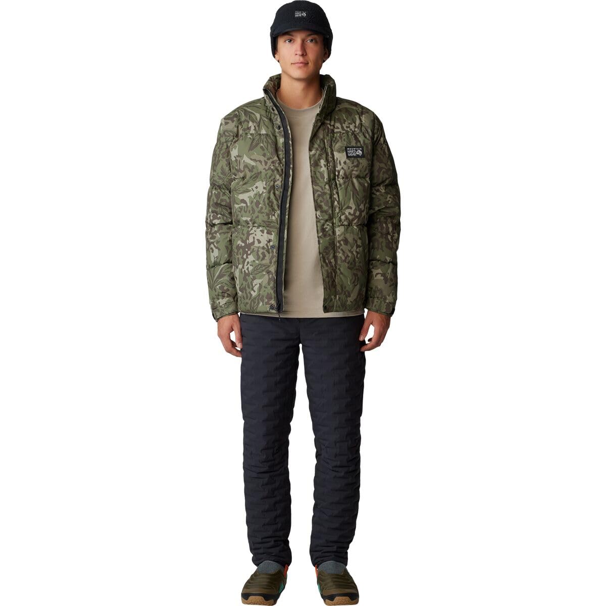 Mountain Hardwear StretchDown Light Pant pocket detail shows soft brushed pockets.