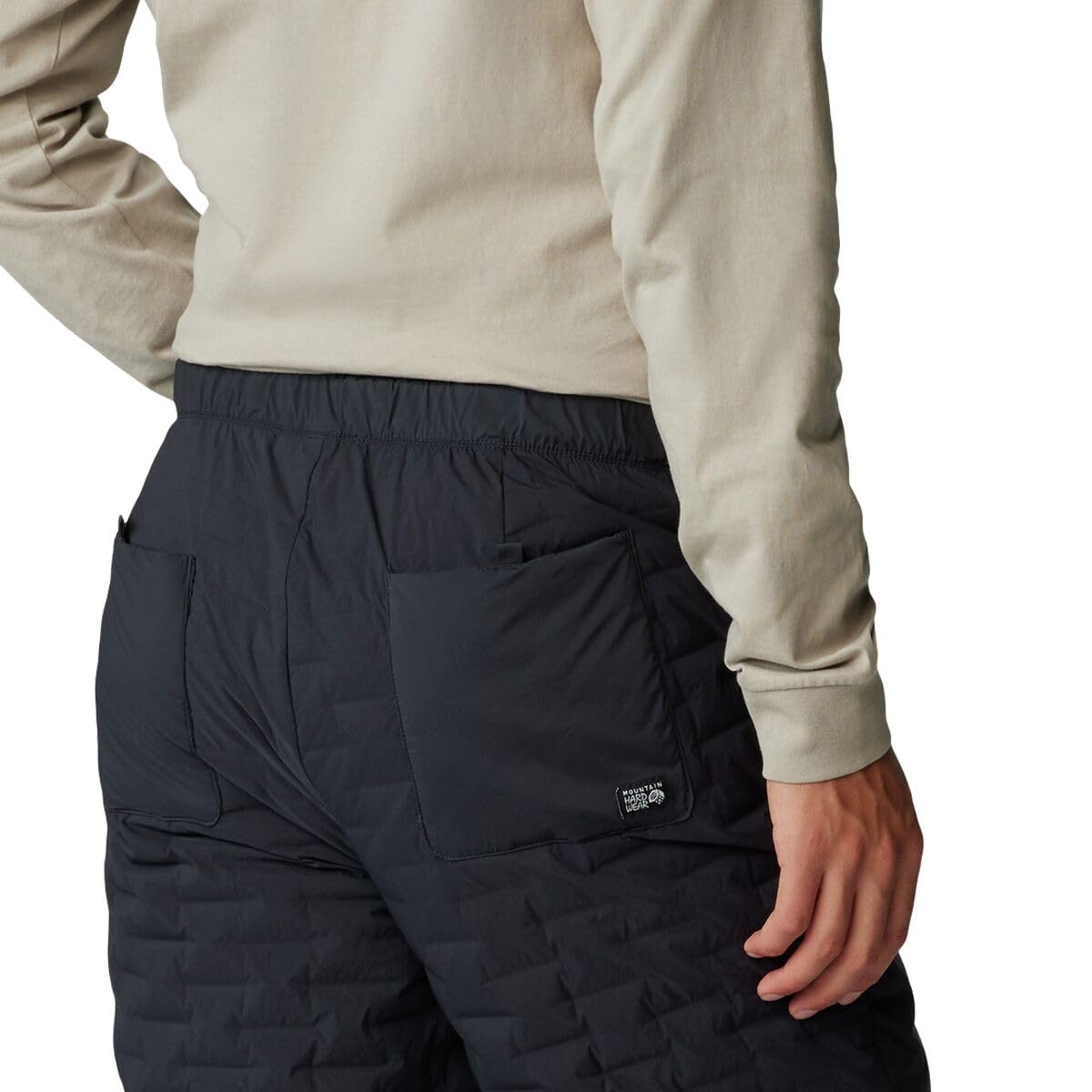 Mountain Hardwear StretchDown Light Pant stretch fabric close-up emphasizes mobility.
