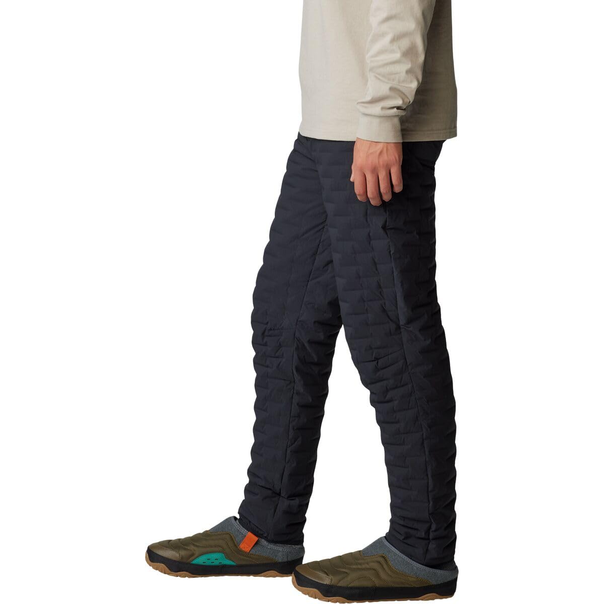 Mountain Hardwear StretchDown Light Pant waist belt highlights adjustable fit.