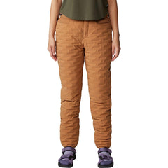 Mountain Hardwear Women's Stretchdown Light Pant copper clay front view demonstrates mobility