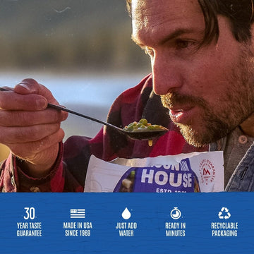 Mountain House Beef Lasagna camp scene highlights family-friendly comfort while outdoors.