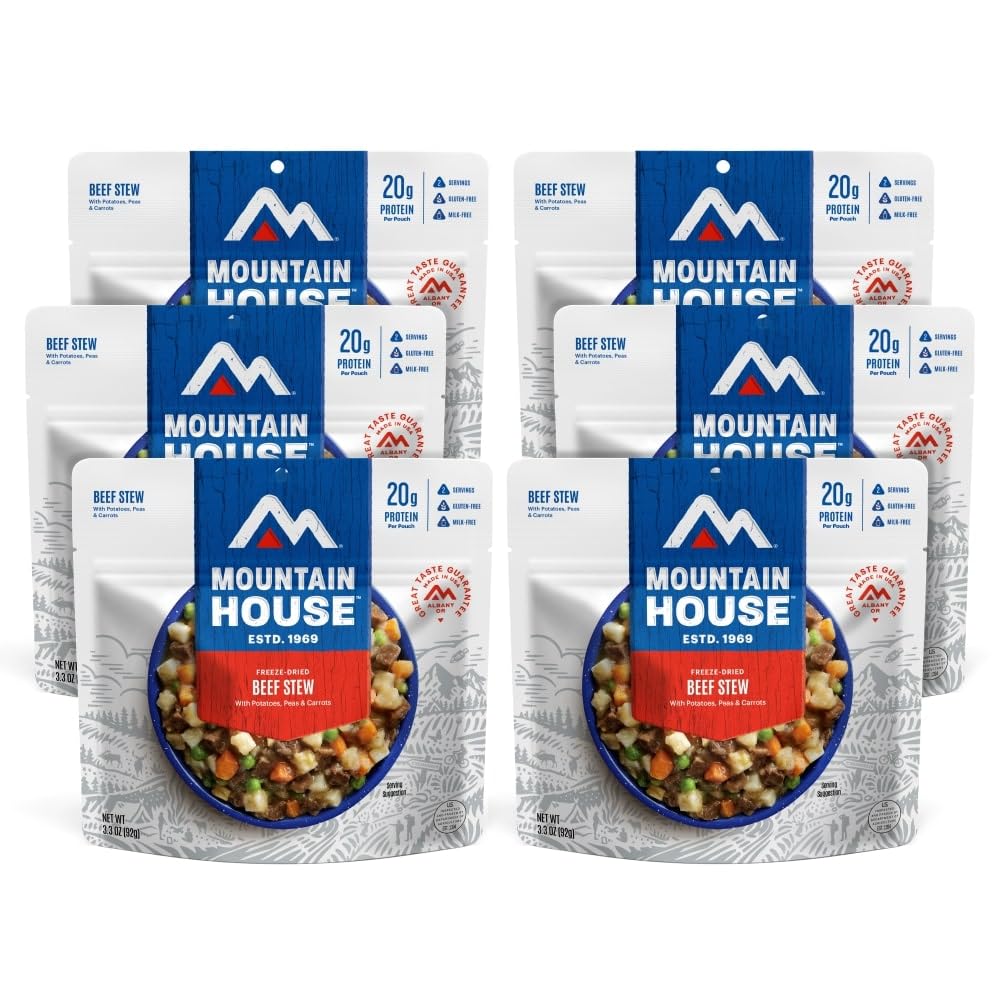 Mountain House Beef Stew packaging ready for travel and long trips