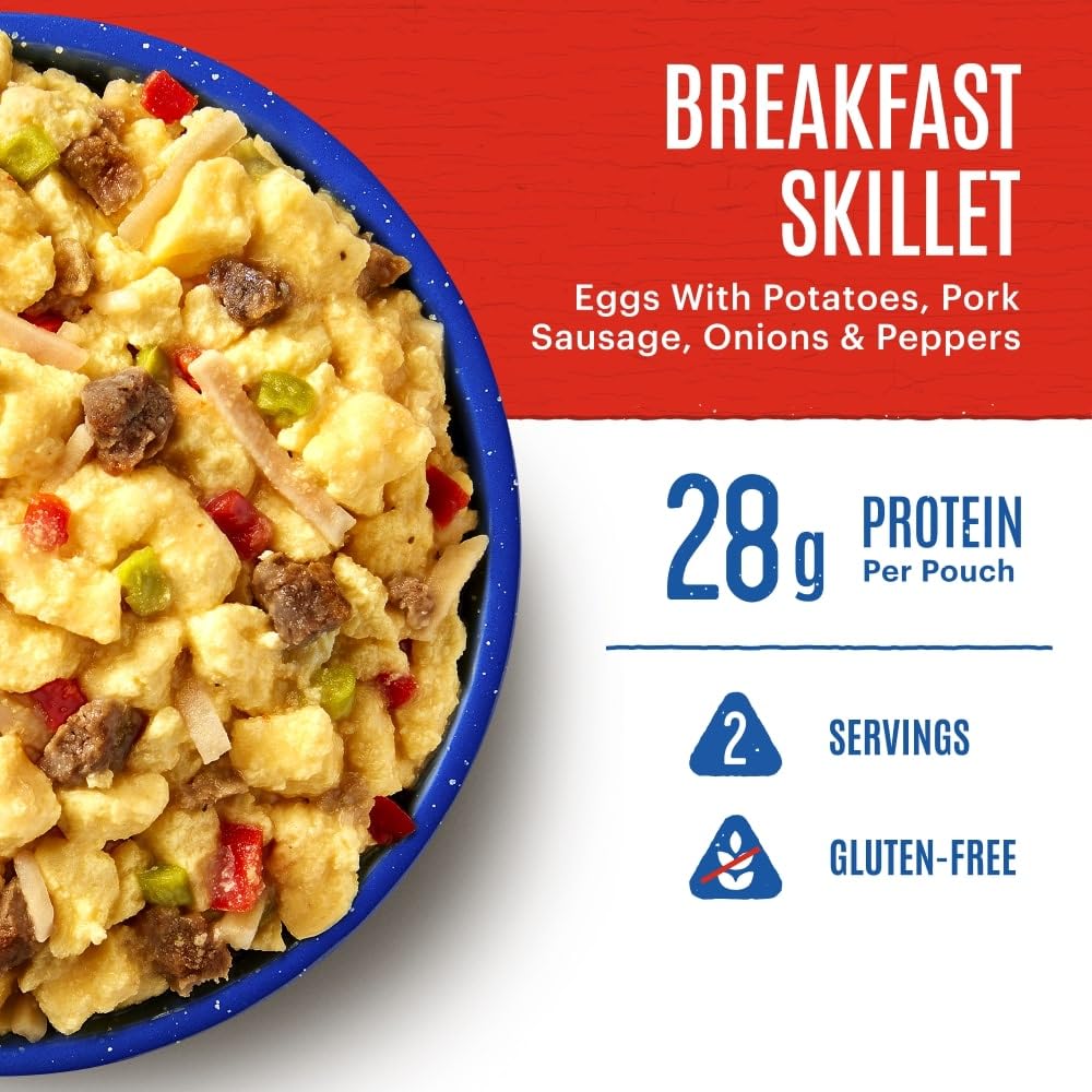 Mountain House Breakfast Skillet gluten-free label signals safe backcountry meals