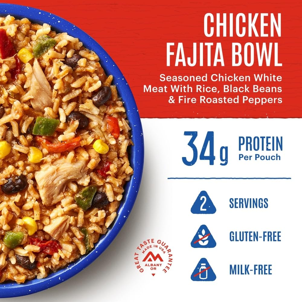 Mountain House Chicken Fajita Bowl cooking-closeup — add water, dinner ready in minutes.