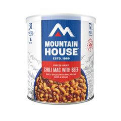Mountain House Chili Mac with Beef package front, trail-ready for camping meals.