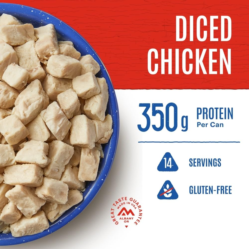 Mountain House diced chicken easy rehydration for quick trail meals.