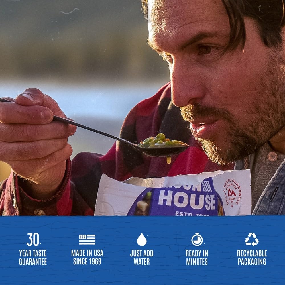 Mountain House meals simply require water for quick rehydration.
