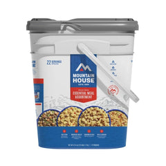 Mountain House Essential Bucket packaging ready for camping trips and easy storage.