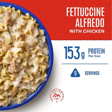 Mountain House Fettuccine Alfredo water addition step for quick, no-cook meal.