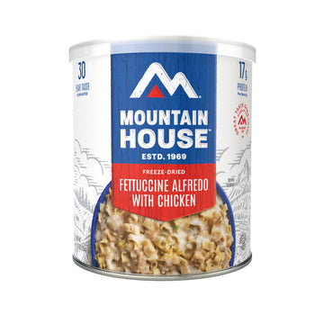 Mountain House Fettuccine Alfredo with Chicken pack ready for an easy camping dinner.