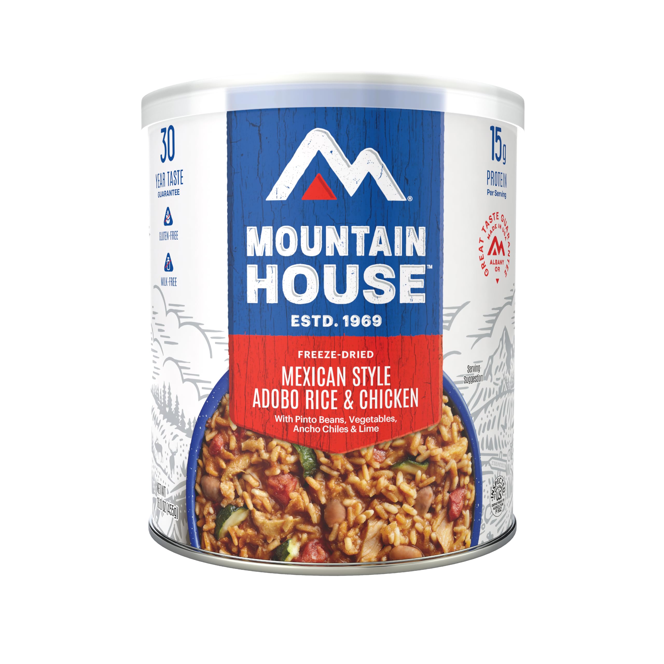 Mountain House gluten-free Adobo Rice & Chicken pouch for camping meals