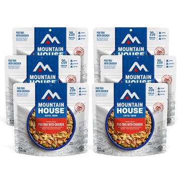 Mountain House Pad Thai with Chicken packaging overview for easy storage and quick meals