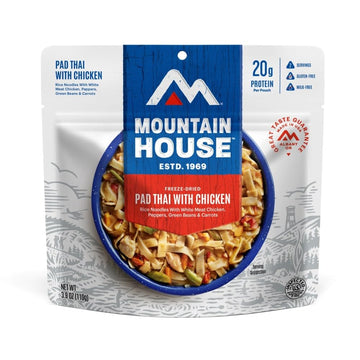 Mountain House Pad Thai with Chicken serving from pouch for convenient backcountry meals