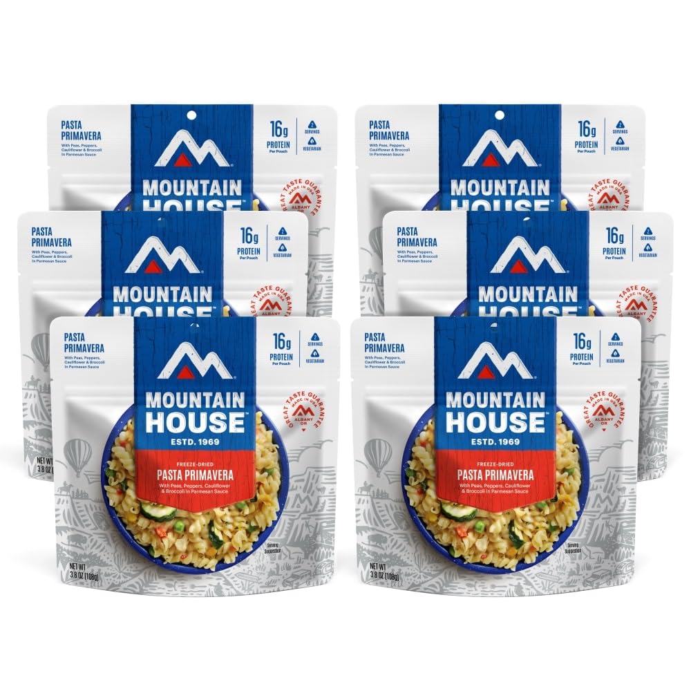 Mountain House Pasta Primavera pack ready-to-eat on the trail for quick shelter meals.