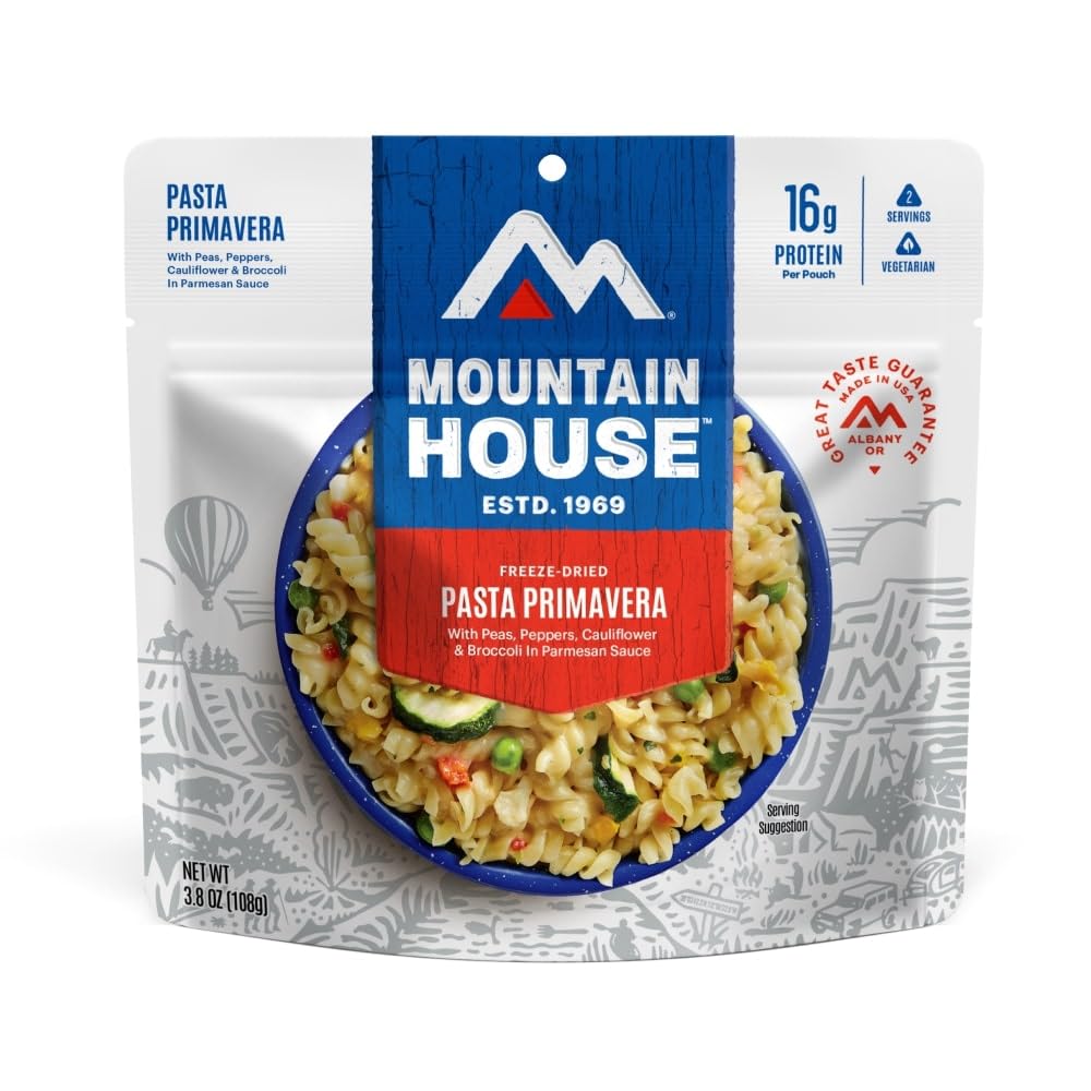 Mountain House Pasta Primavera being prepared with water for a fast trail meal.