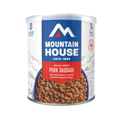 Mountain House Pork Sausage packaging ready for shelf storage and quick meals.