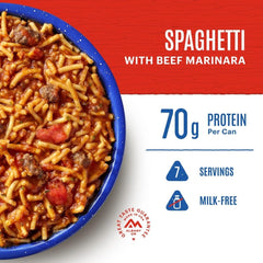 Mountain House Spaghetti with Beef Marinara backpack-ready scene for campers.